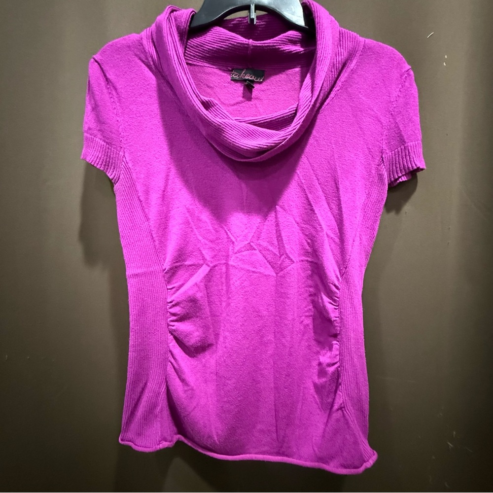 Y2K Takeout Magenta Cowl Neck Short Sleeve Top Size XL